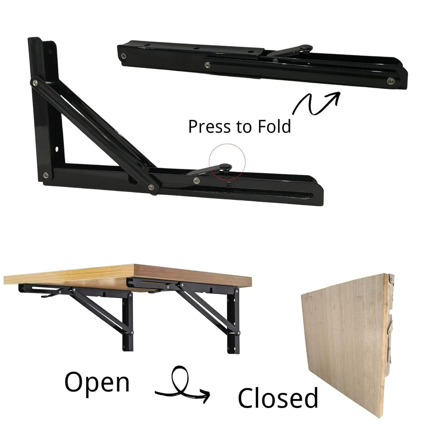 Folding Shelf Brackets - Heavy Duty Metal Collapsible Shelf Bracket (Pack of 2)